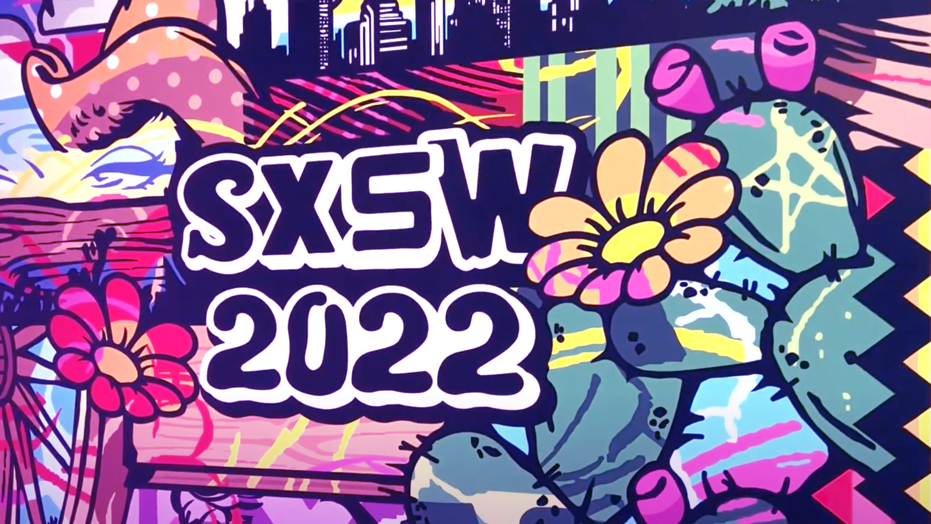 Colorful mural where SXSW 2022 is written.