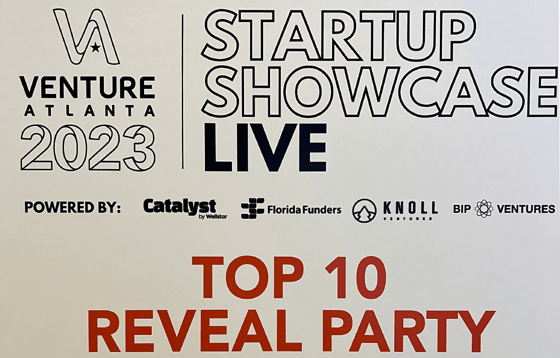 Poster for the Venture Atlanta Startup Showcase Live Top 10 Reveal Party.