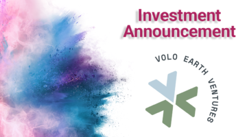Catalyst powder burst, text "Investment Announcement," and VoLo Earth logo.